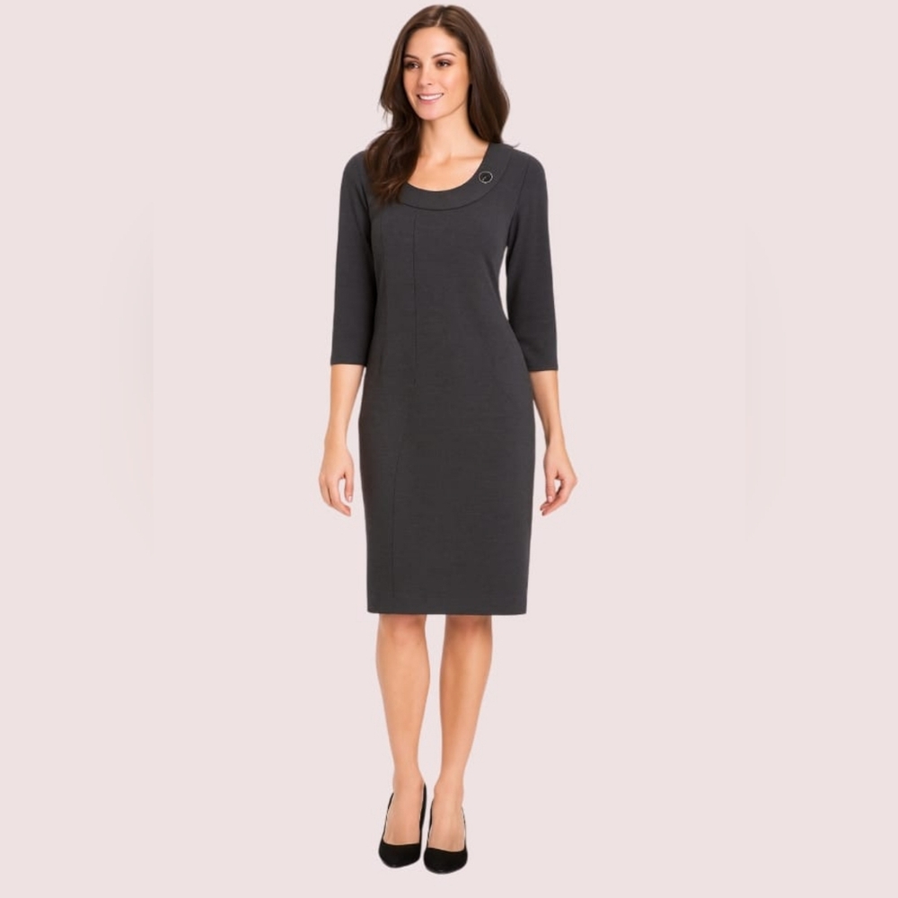 Linea Domani Grey Tunic Jersey Knit Midi Dress 3/4 Length Sleeves Size 14